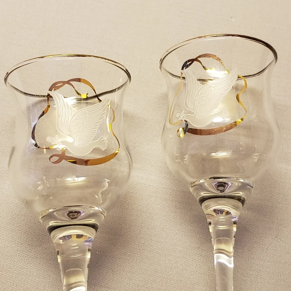 Vtg Wedding Gold Crystal Wine /Champagne Glass Set
